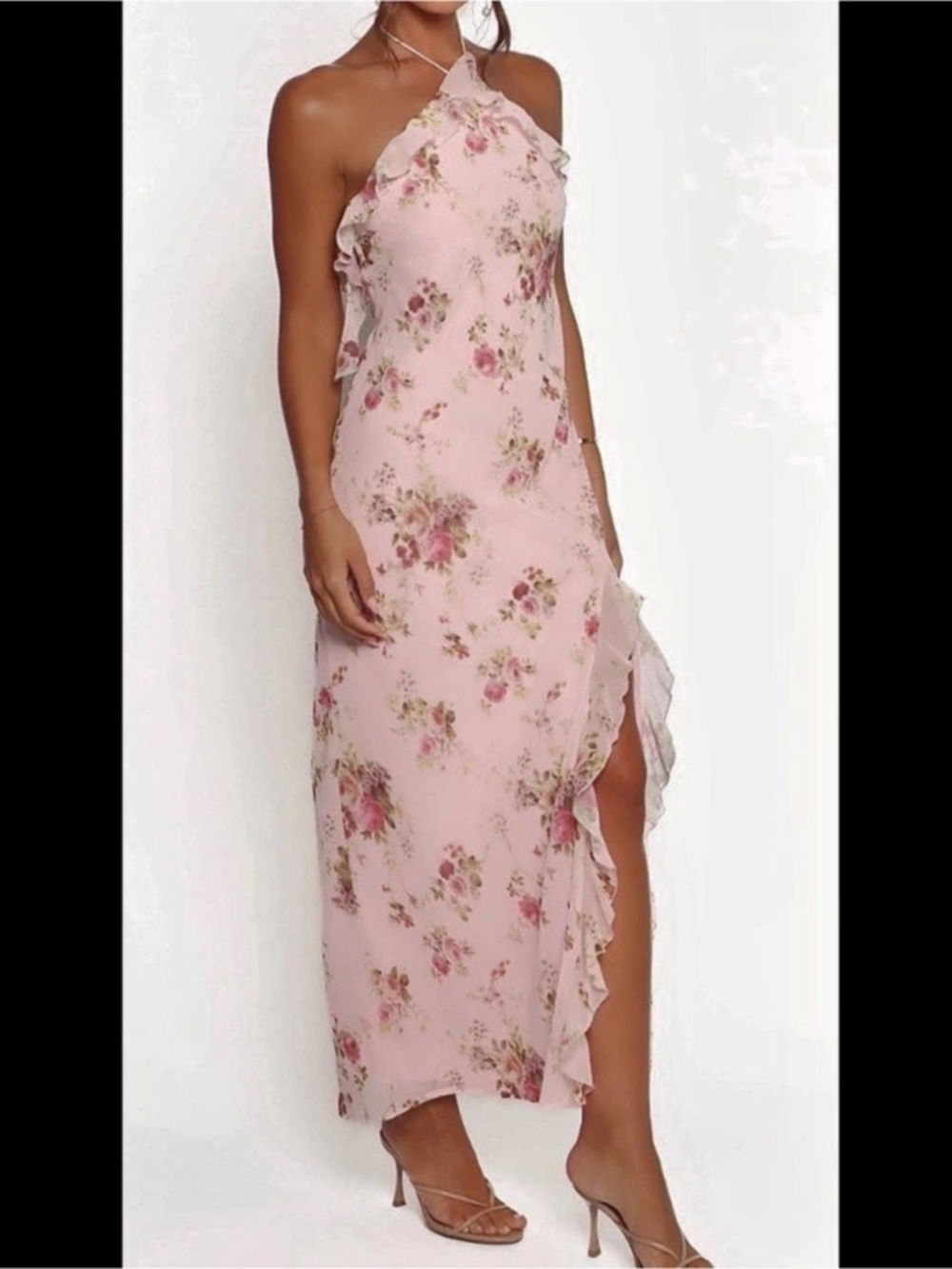 Natalie &. &. Floral Halter Maxi Dress in Pink Like New